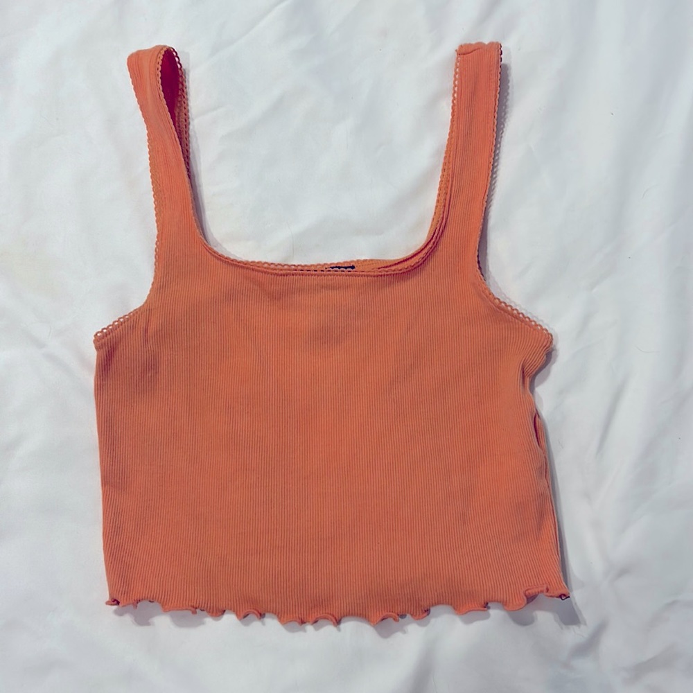 Orange lace trim cropped tank top